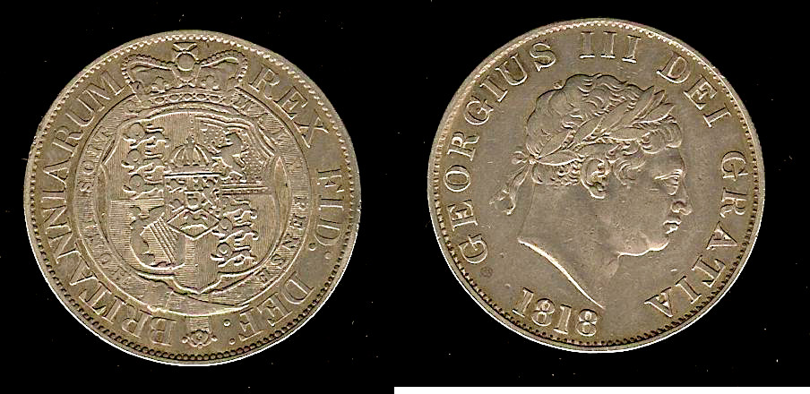 ROYAUME-UNI 1/2 Crown Georges III type à la petite tête 1818 TTB